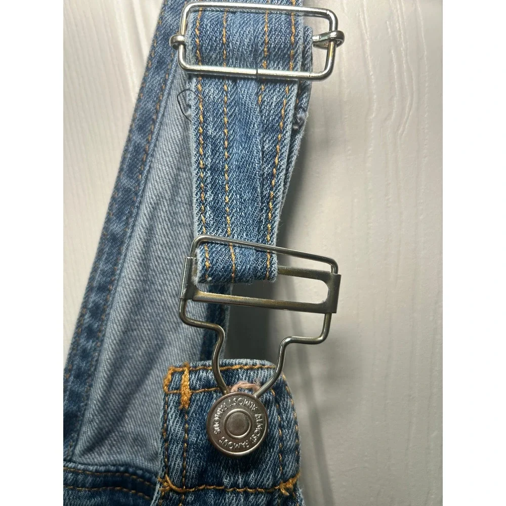 Almost Famous Distressed Overalls Shorts Shortalls Adjustable Size 5 Medium Wash